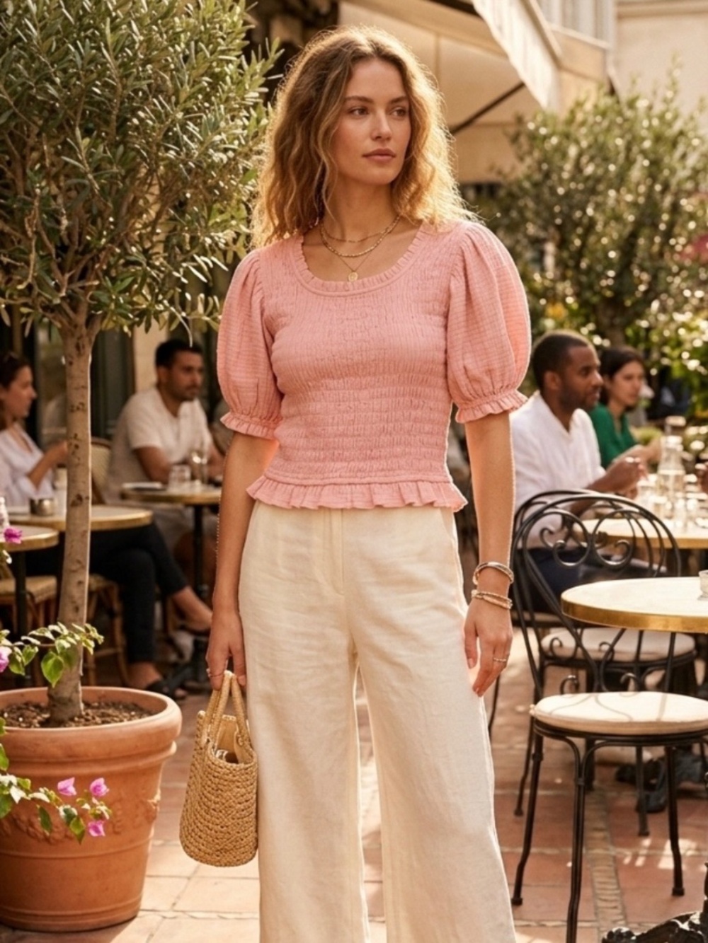 Fate Pink Smocked Puff Sleeve Crop Top (Authenticated by The RealReal) – Size S